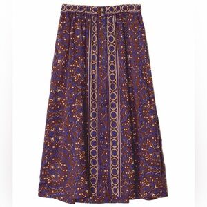 Xirena Tannis skirt mosaic medley print, button-front cotton/silk elastic waist